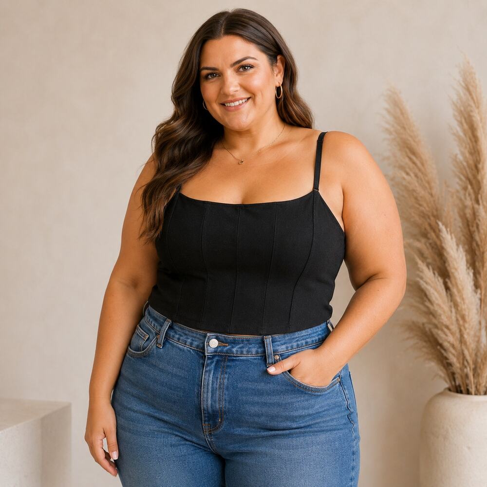 11 Honoré Black Structured Cami Top Size 1 Panel Seamed Adjustable Straps